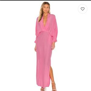 SWF Plunge Dress Floss pink rayon maxi summer beach resort Revolve S